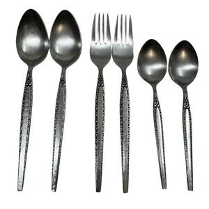 Vtg 6 Piece Set Flatware Daisy Rose Vine Stainless Steel Japan Forks Spoons